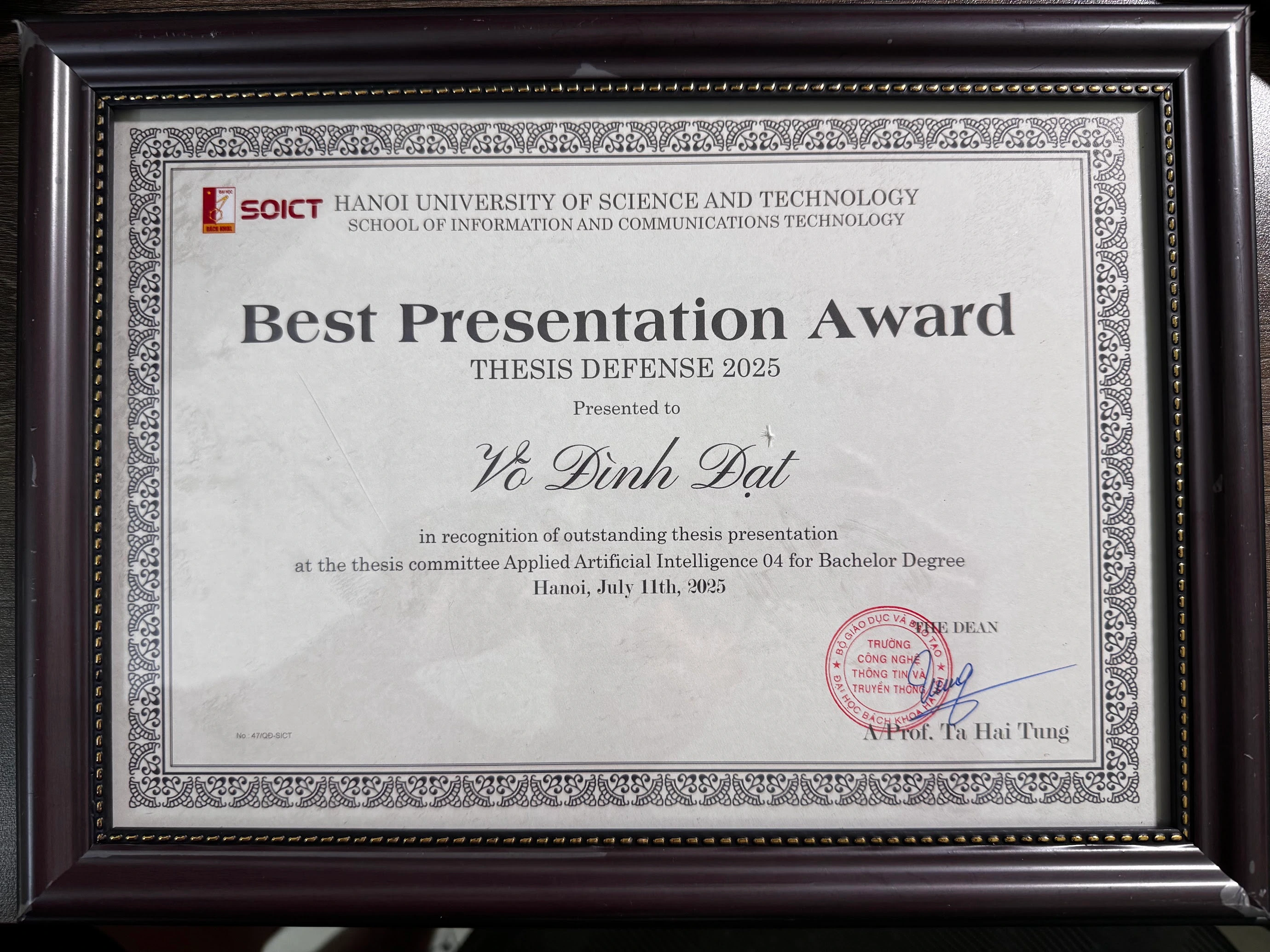 Best Presentation Award Certificate